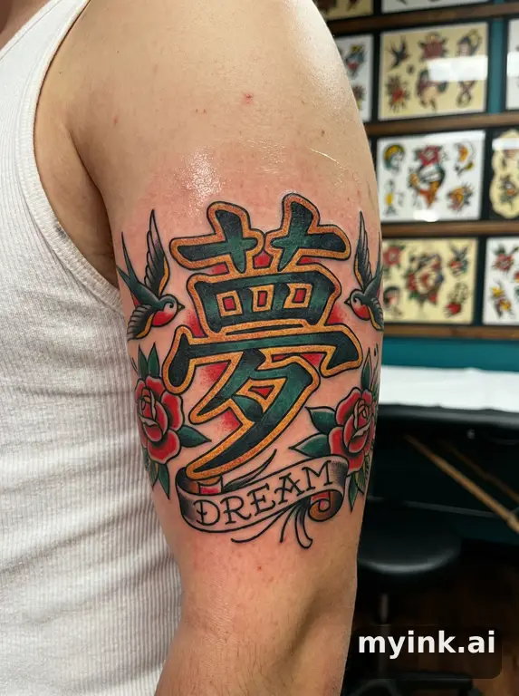 Chinese character '夢' (dream) — Traditional Tattoo Design reference image