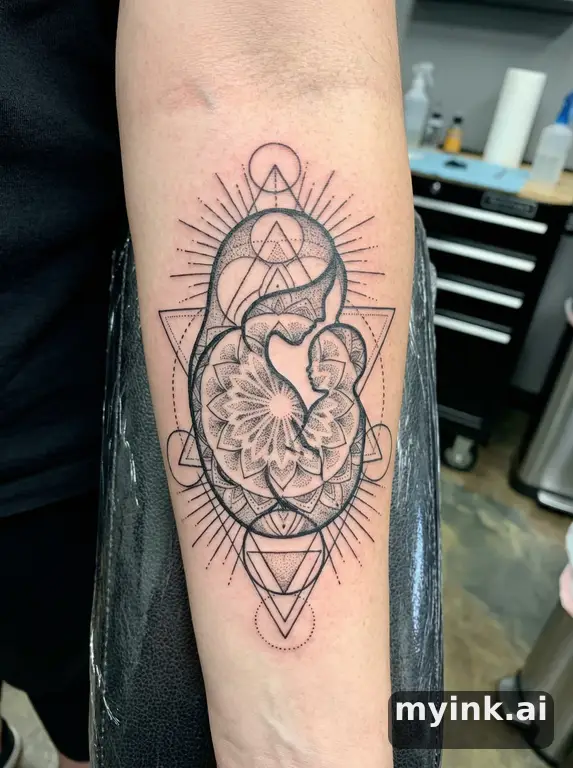 Mother and child silhouette — Geometric Tattoo Design reference image