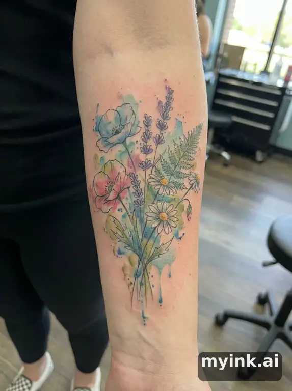 Wildflowers bouquet — Watercolor Tattoo Design reference image