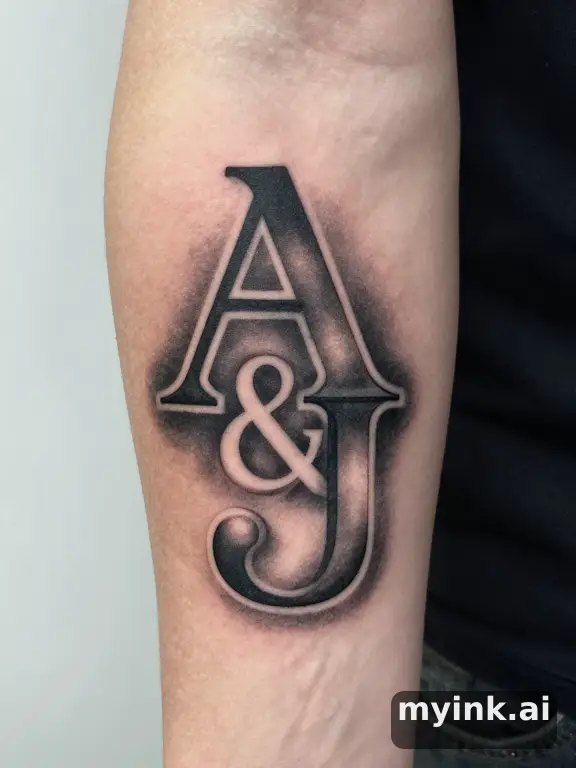 Initials 'A & J' intertwined — Realistic Tattoo Design reference image
