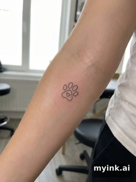 Pet paw print with a small heart inside — Minimalist Tattoo Design reference image