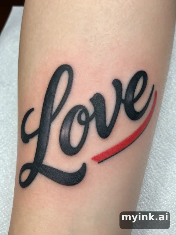 Word 'Love' in elegant handwriting — Traditional Tattoo Design reference image