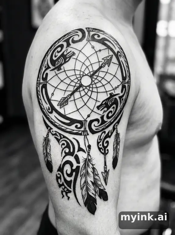 Dreamcatcher — Tribal Tattoo Design reference image