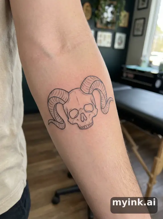 Skull with horns — Minimalist Tattoo Design reference image