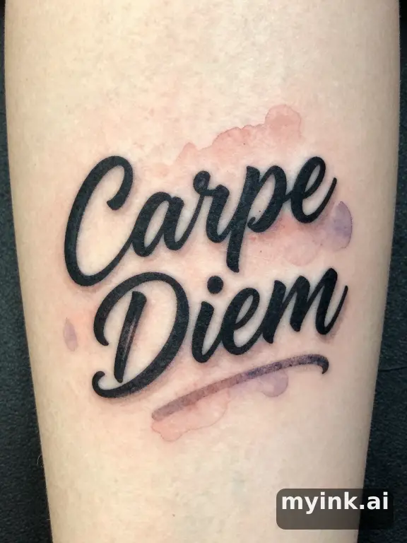 Phrase 'Carpe Diem' in vintage lettering — Watercolor Tattoo Design reference image