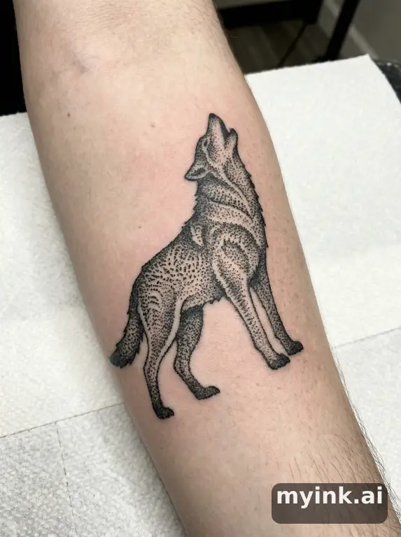 Howling wolf — Dotwork Tattoo Design reference image
