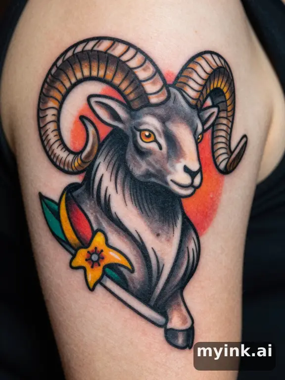 Aries ram symbol — Neotraditional Tattoo Design reference image
