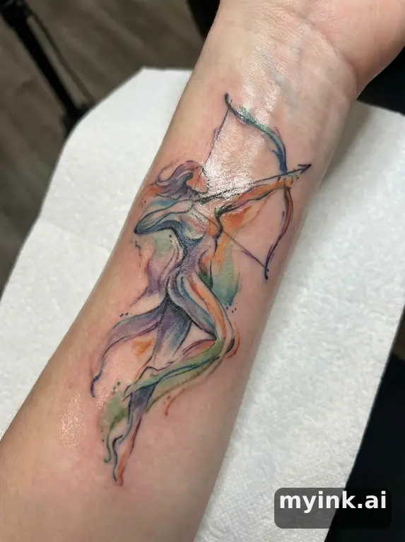 Sagittarius archer symbol — Watercolor Tattoo Design reference image