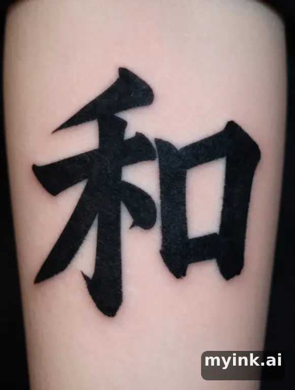 Chinese character '和' (harmony) — Blackwork Tattoo Design reference image