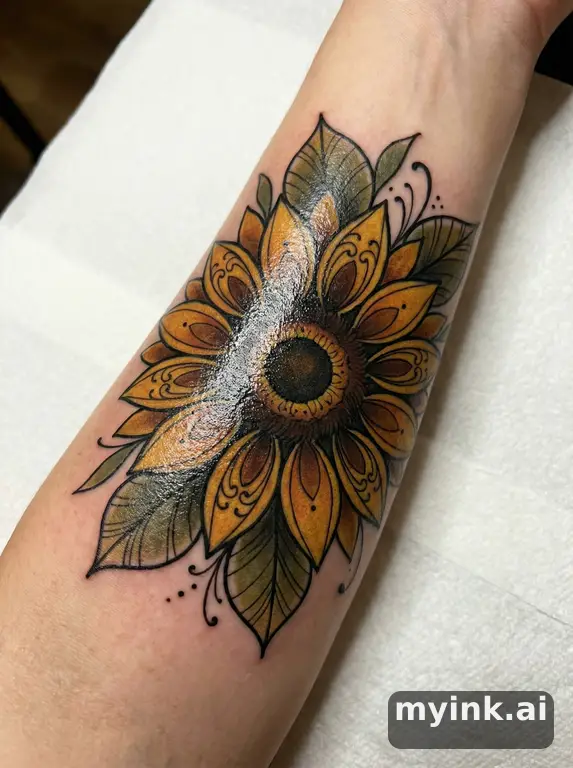 Sunflower — Neotraditional Tattoo Design reference image