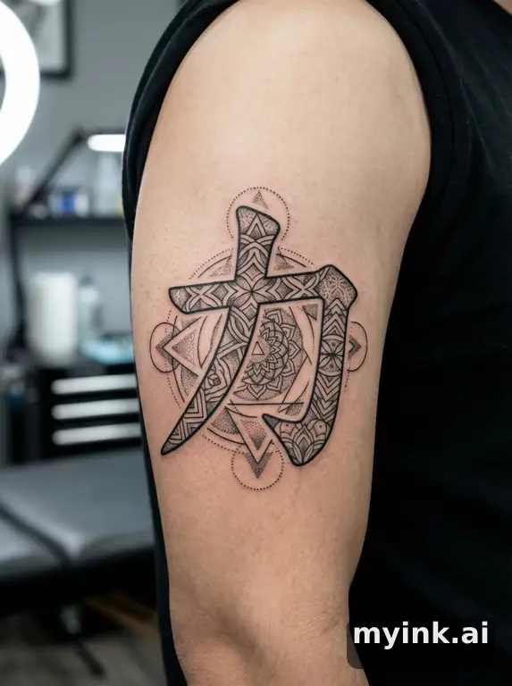 Chinese character '力' (power) — Geometric Tattoo Design reference image