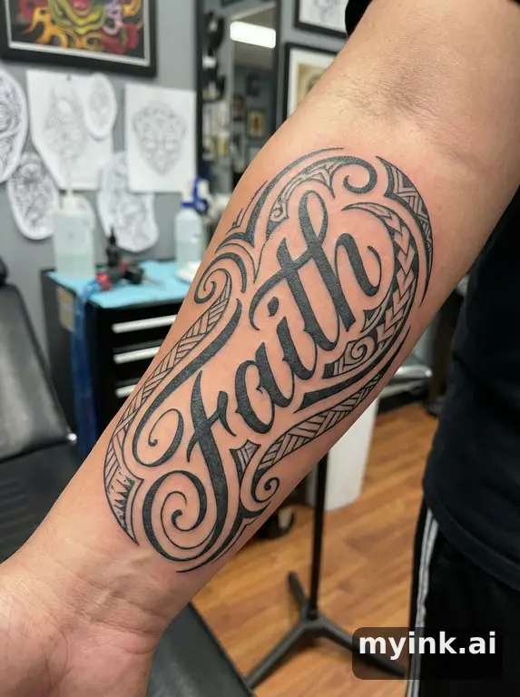 Word 'Faith' in calligraphy — Tribal Tattoo Design reference image