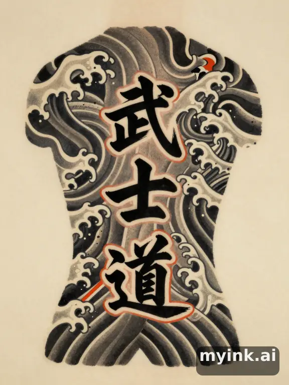Japanese kanji '武士道' (bushido) — Japanese Tattoo Design reference image