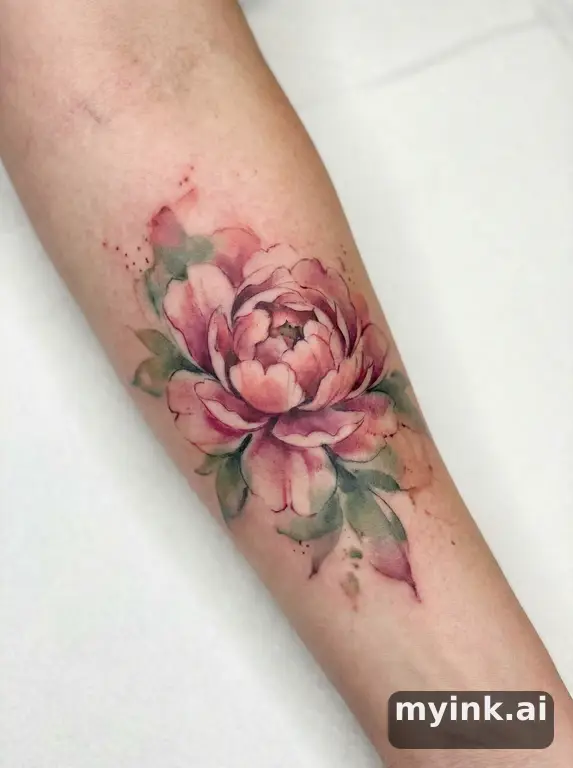 Peony flower — Watercolor Tattoo Design reference image
