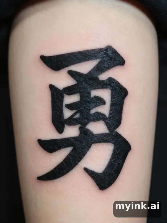 Chinese character '勇' (bravery) — Blackwork Tattoo Design reference image