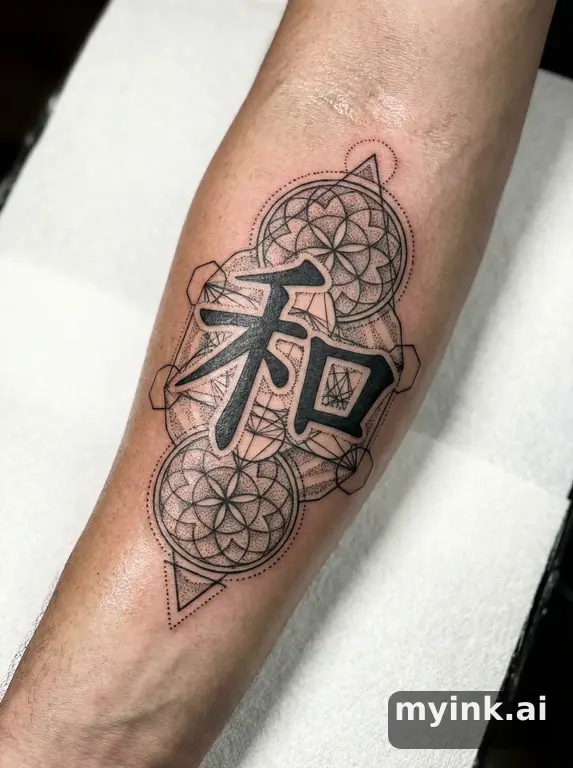 Chinese character '和' (harmony) — Geometric Tattoo Design reference image