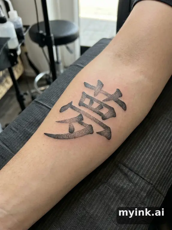 Chinese character '夢' (dream) — Dotwork Tattoo Design reference image