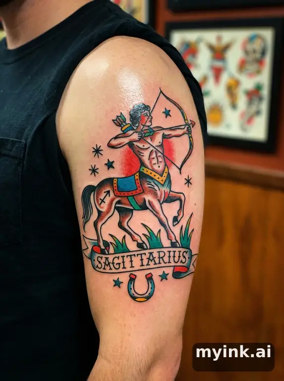 Sagittarius archer symbol — Traditional Tattoo Design reference image