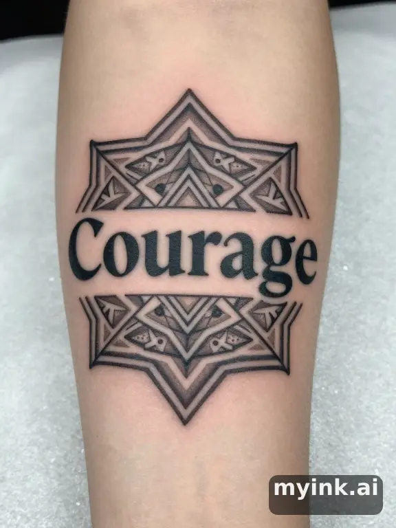 Word 'Courage' in bold typography — Geometric Tattoo Design reference image