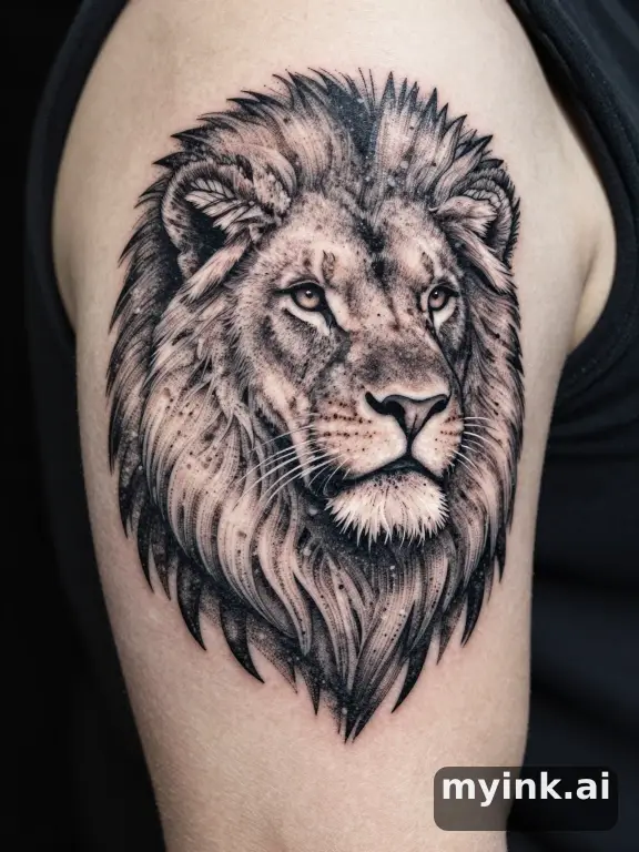 Majestic lion — Dotwork Tattoo Design reference image