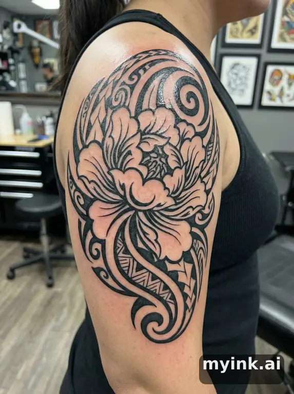 Peony flower — Tribal Tattoo Design reference image