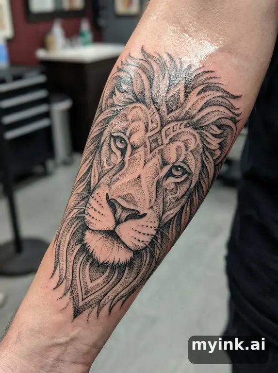 Majestic lion — Dotwork Tattoo Design reference image