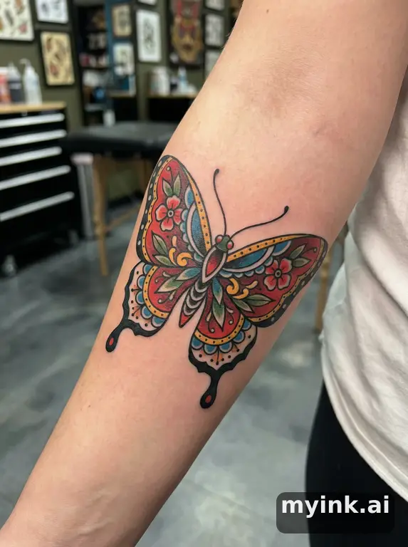 Butterfly — Neotraditional Tattoo Design reference image