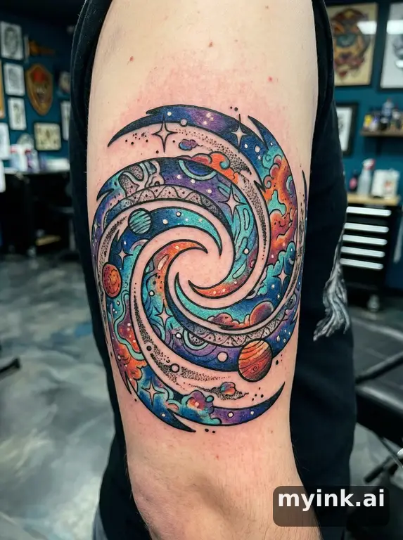 Galaxy spiral — Neotraditional Tattoo Design reference image