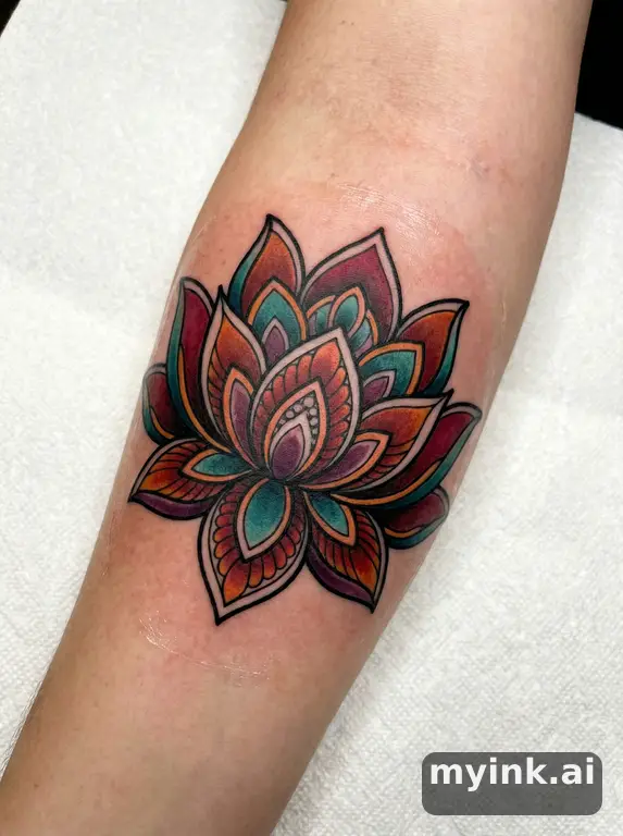 Lotus flower — Neotraditional Tattoo Design reference image