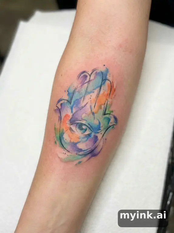 Hamsa hand — Watercolor Tattoo Design reference image