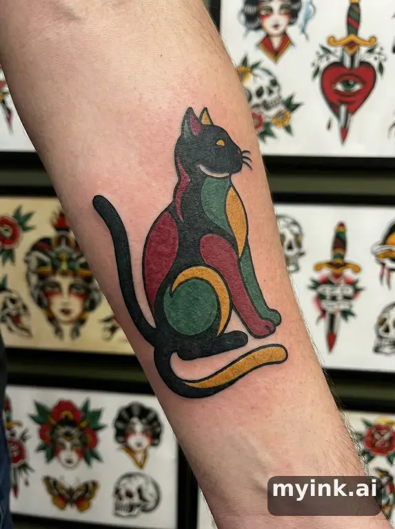 Cat silhouette — Traditional Tattoo Design reference image
