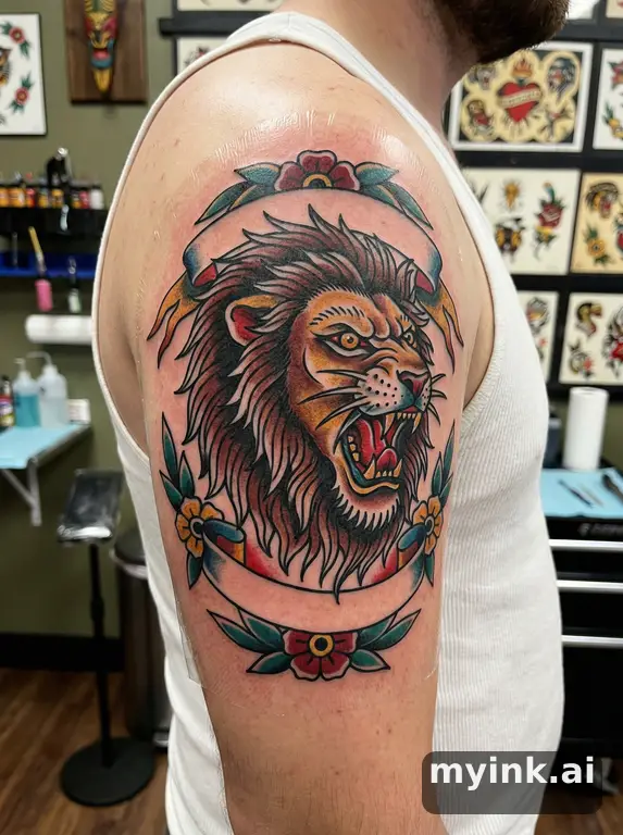 Majestic lion — Traditional Tattoo Design reference image
