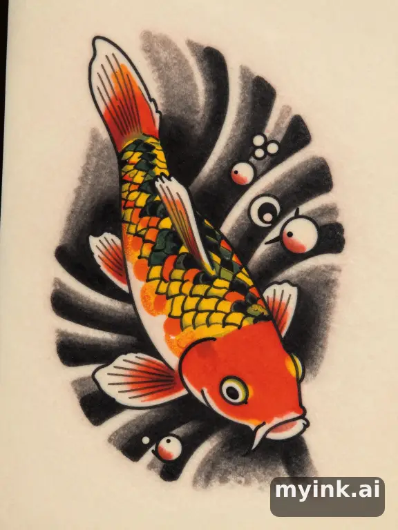 Koi fish swimming upstream — Traditional Tattoo Design reference image