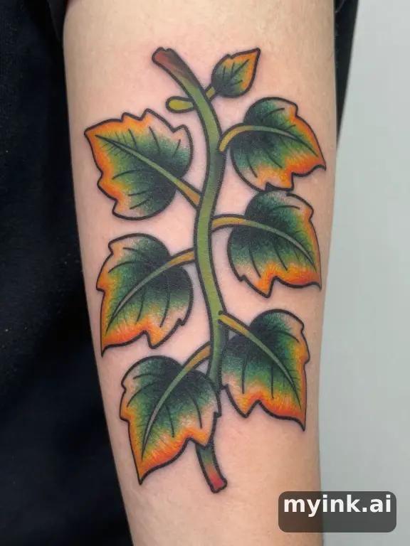 Vine with leaves — Neotraditional Tattoo Design reference image