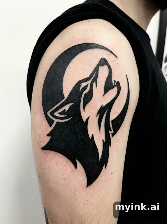 Howling wolf — Blackwork Tattoo Design reference image