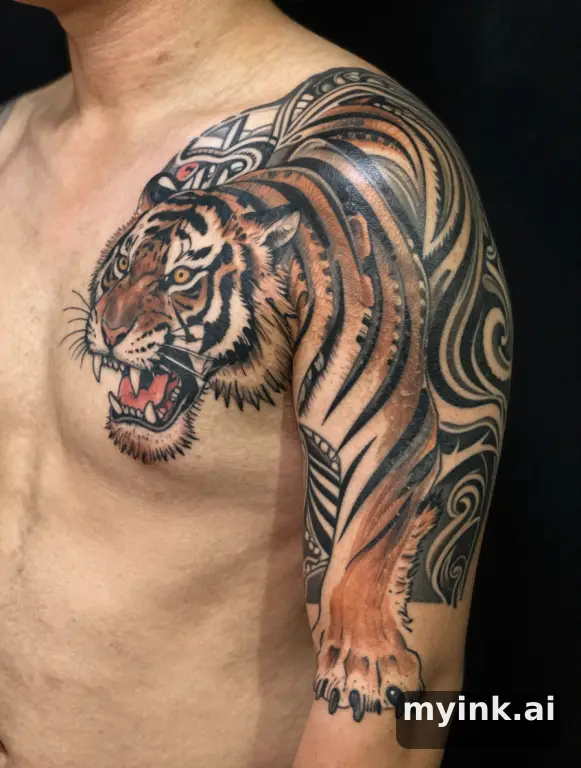 Roaring tiger — Tribal Tattoo Design reference image