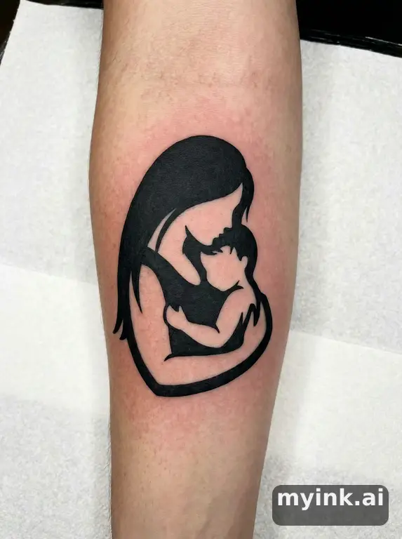 Mother and child silhouette — Blackwork Tattoo Design reference image