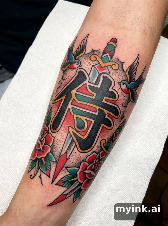 Japanese kanji '侍' (samurai) — Traditional Tattoo Design reference image