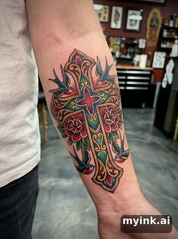 Cross — Neotraditional Tattoo Design reference image
