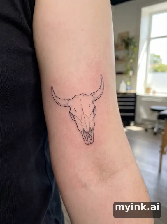 Skull with horns — Minimalist Tattoo Design reference image