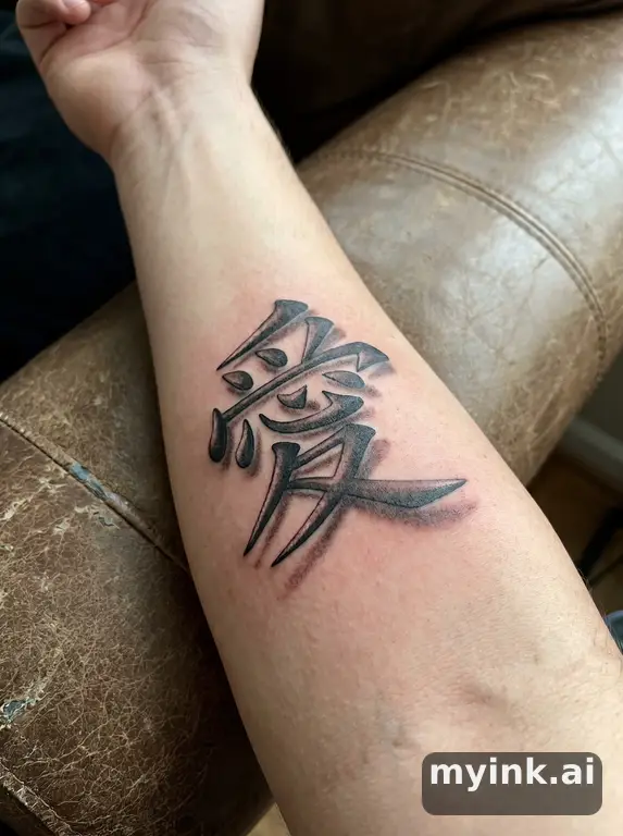 Chinese character '愛' (love) — Realistic Tattoo Design reference image
