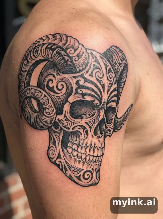 Skull with horns — Tribal Tattoo Design reference image