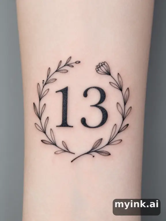 Birth date numbers surrounded by birth month flowers — Minimalist Tattoo Design reference image