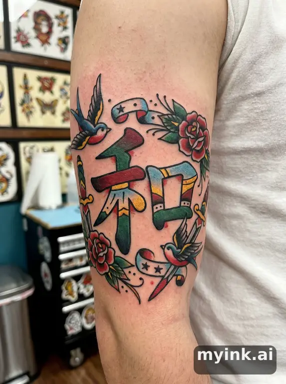 Chinese character '和' (harmony) — Traditional Tattoo Design reference image