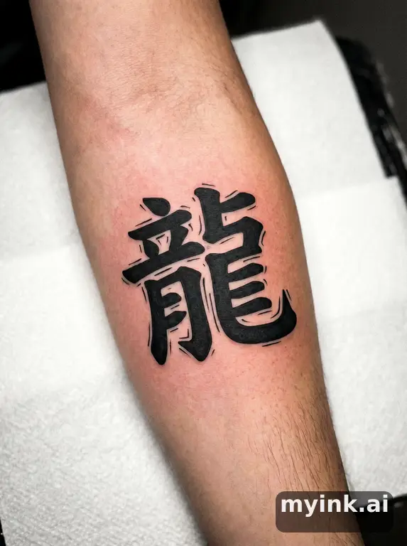Chinese character '龍' (dragon) — Blackwork Tattoo Design reference image