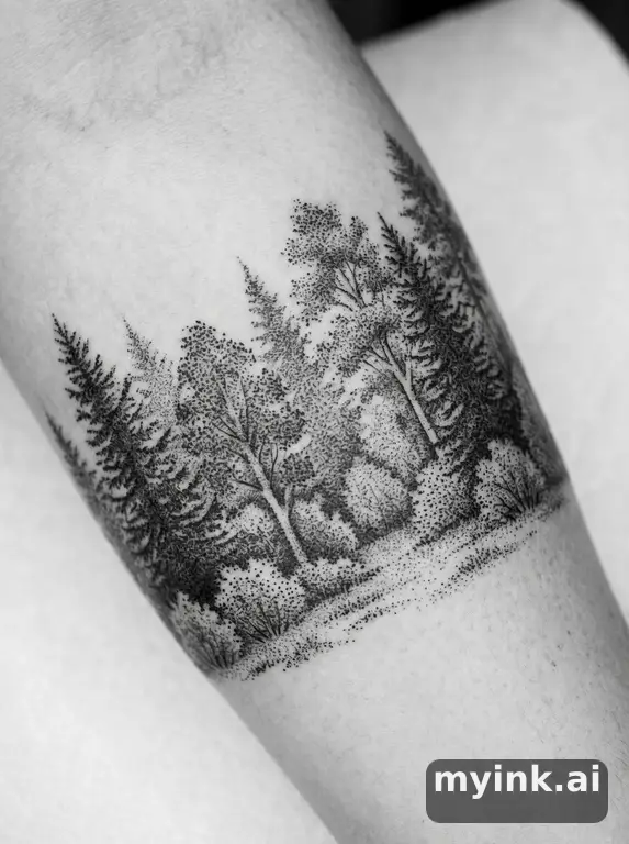 Forest treeline — Dotwork Tattoo Design reference image