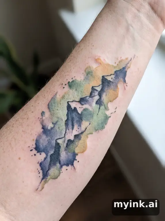 Mountain range silhouette — Watercolor Tattoo Design reference image
