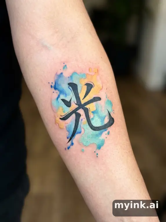 Japanese kanji '光' (light) — Watercolor Tattoo Design reference image