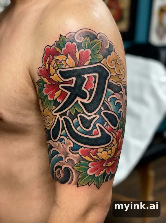Chinese character '忍' (endurance) — Neotraditional Tattoo Design reference image