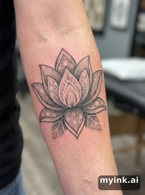 Lotus flower — Dotwork Tattoo Design reference image
